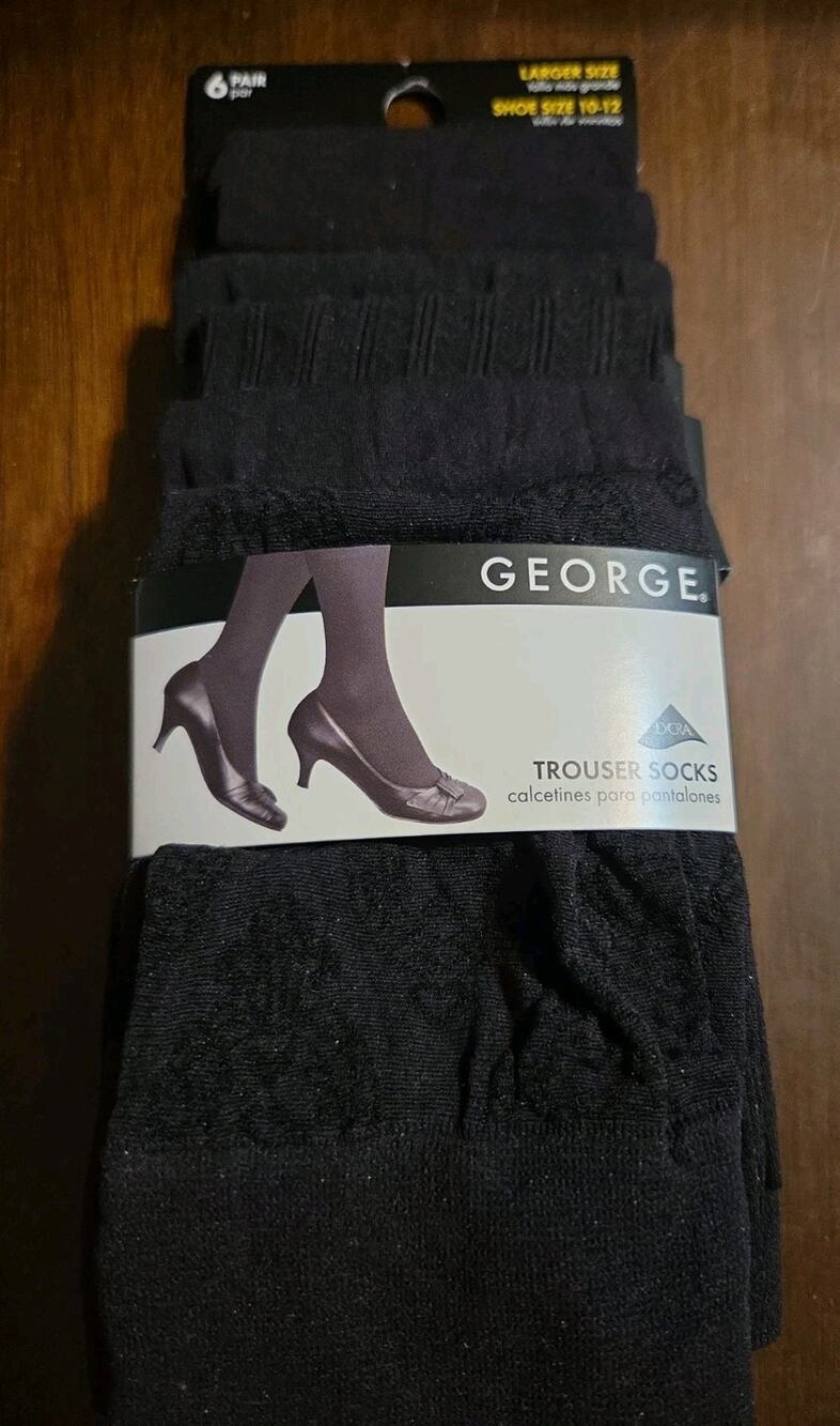 Womens George Trouser Socks Shoe Size 10-12 6 Pair Black